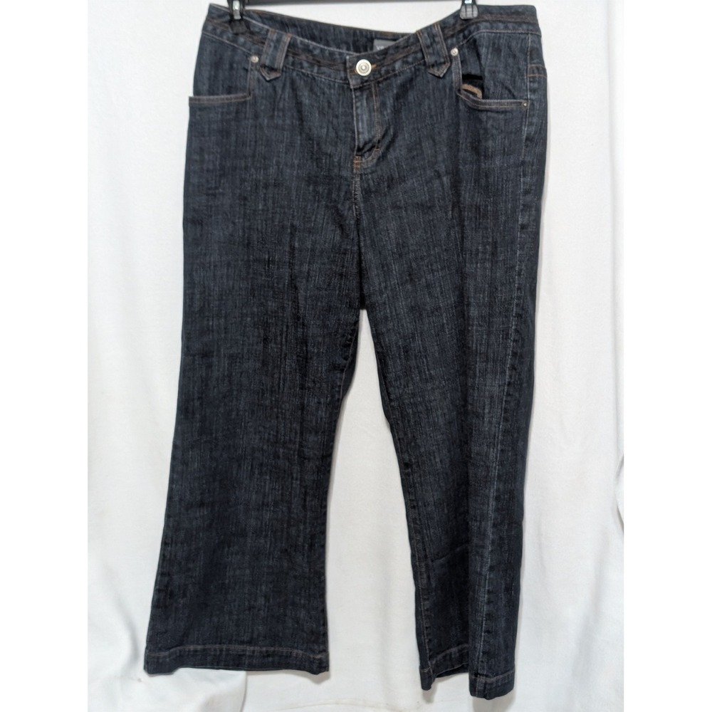 Venezia Womens Petite 4 Dark Wash Wide Leg Jeans Denim Blue Contrast Stitch Flap